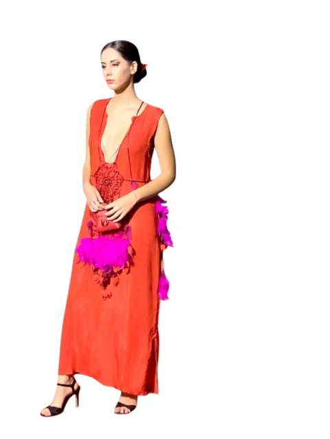 Vestido Diseño único Inma de la Riva "Sueño Fortuny Fucsia"