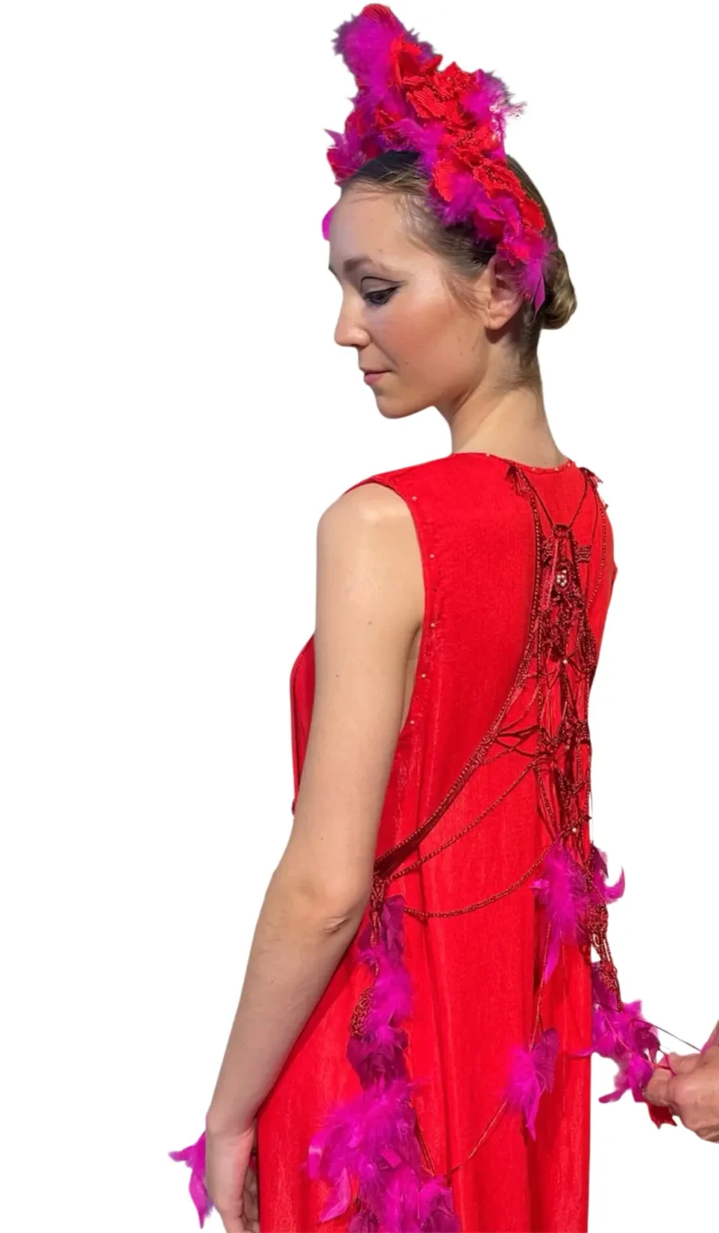 Vestido Diseño único Inma de la Riva "Sueño Fortuny Fucsia"