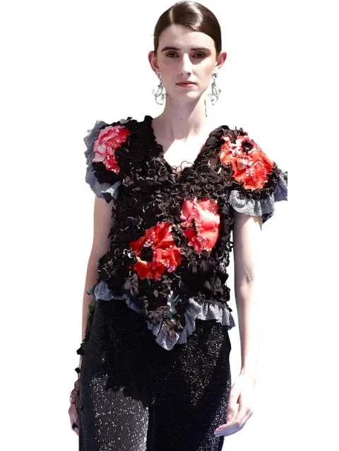 Florecer de Amapolas – Chaleco-Blusa de Alta Costura con Amapolas Bordadas a Mano