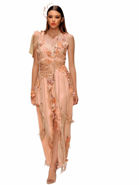 Aurora Lírica – Vestido Lencero de Alta Costura en Rosa Melocotón