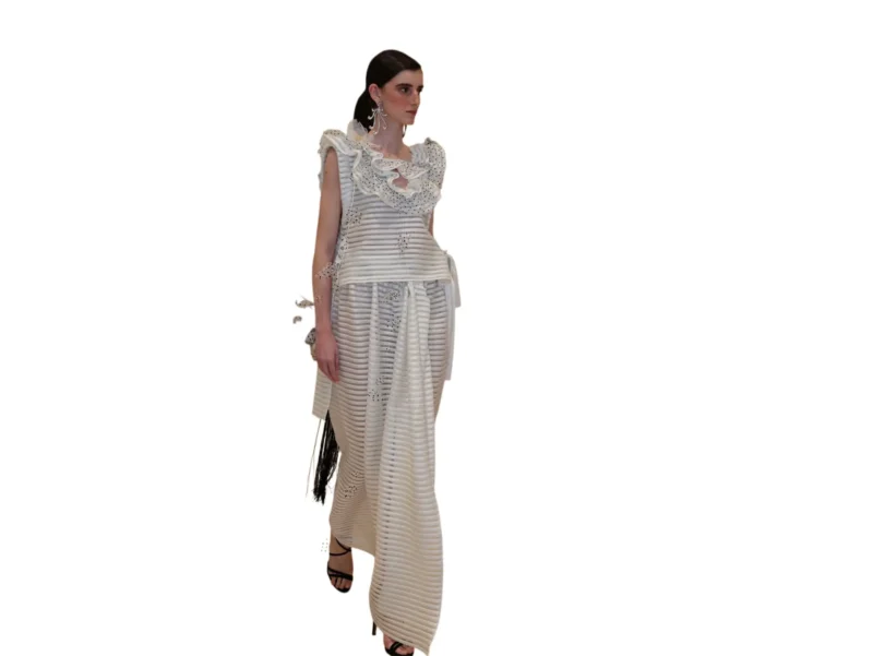 Vestido de dos piezas en blanco roto "Brisa de Líneas" - Imagen 4