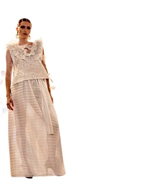 Vestido de dos piezas en blanco roto "Brisa de Líneas"