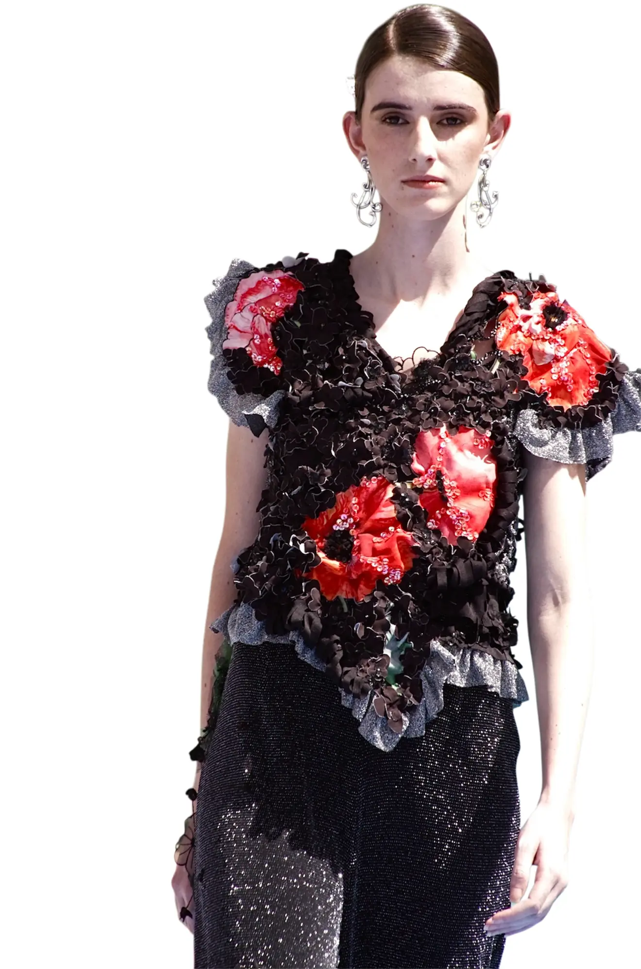 Florecer de Amapolas – Chaleco-Blusa de Alta Costura con Amapolas Bordadas a Mano - Imagen 2